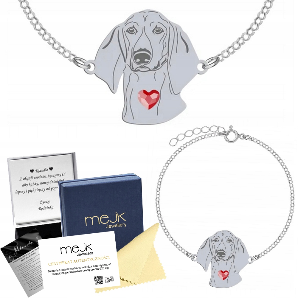 Stříbrný náramek se psem Poitevin 925 Šperky Dárek Gravírování Bonus