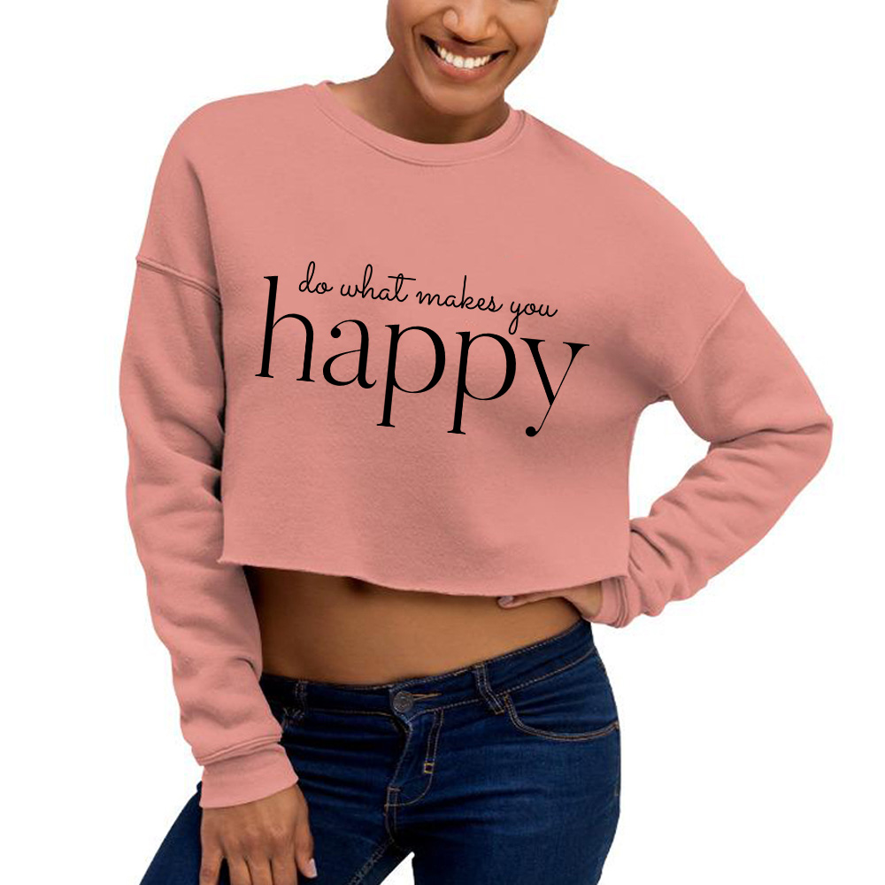 Mikina Cropped Krátká Pohodlná Růžová Happy Módní Letní Vel M MIX Vzorů