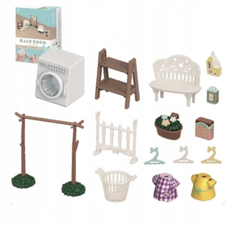 ZESTAW MEBLE AKCESORIA DO DOMKU DLA LALEK PRALNIA