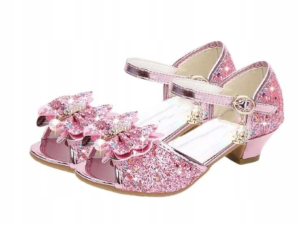 BUTY SANDAŁKI KSIĘŻNICZKI NA OBCASIE RÓŻOWE 28