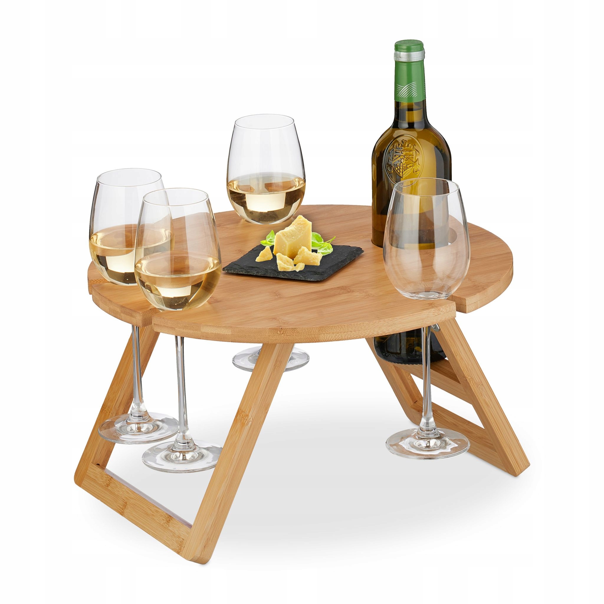 Bambusový stolek kulatý turistický piknikový Relaxdays 39x22 cm na víno