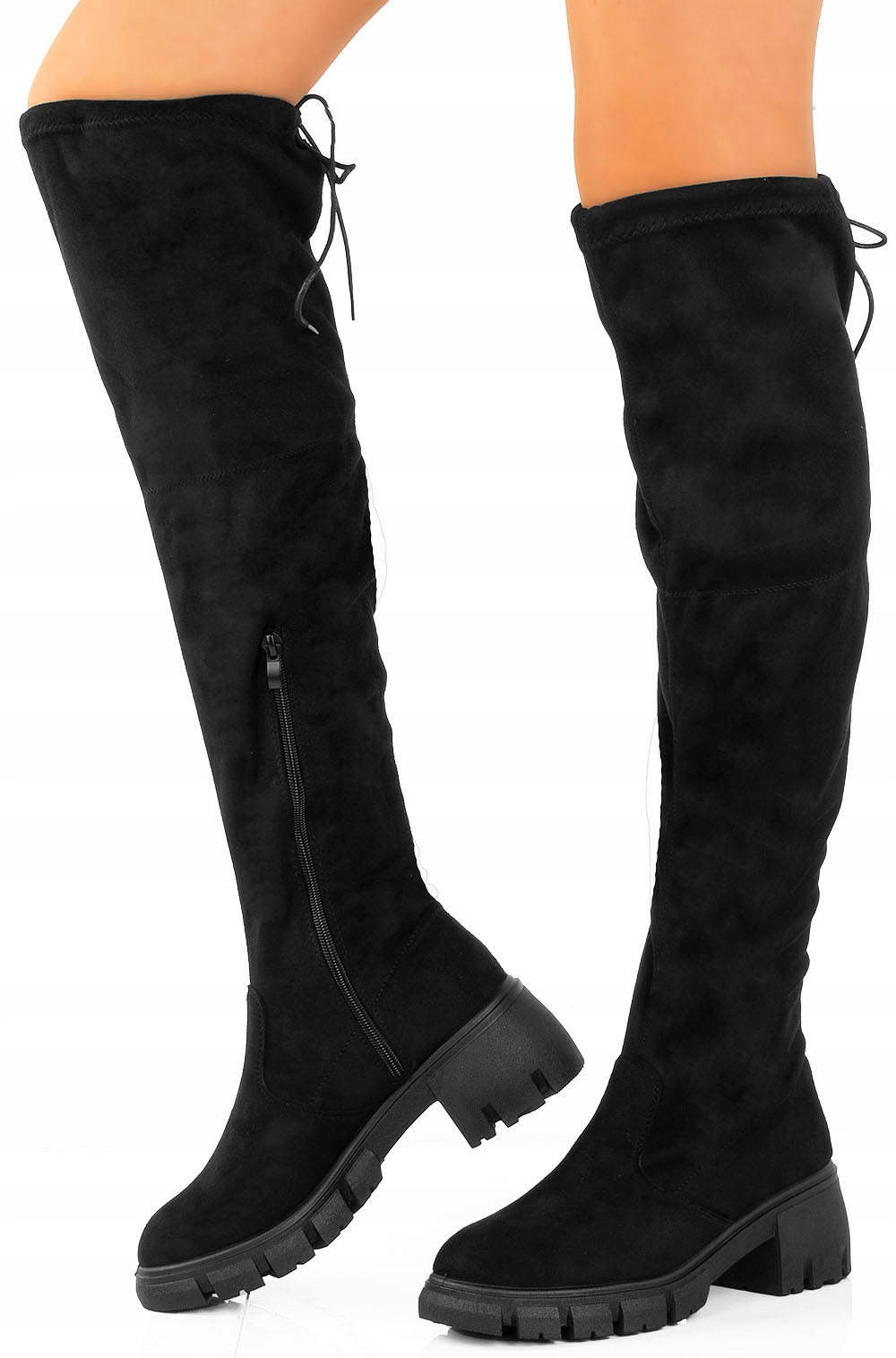 7028 CZARNE KOZAKI ZAMSZOWE OFICERKI WYSOKIE 38 Rodzaj obcasa płaski obcas