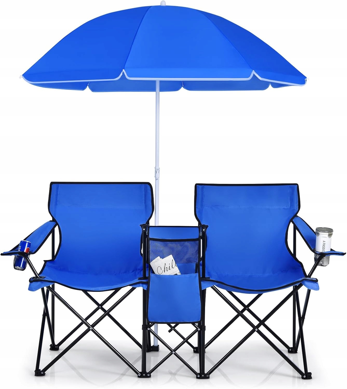 Skládací Kempingová Křesla 2KS Deštník Chladicí Taška Držák 100KG