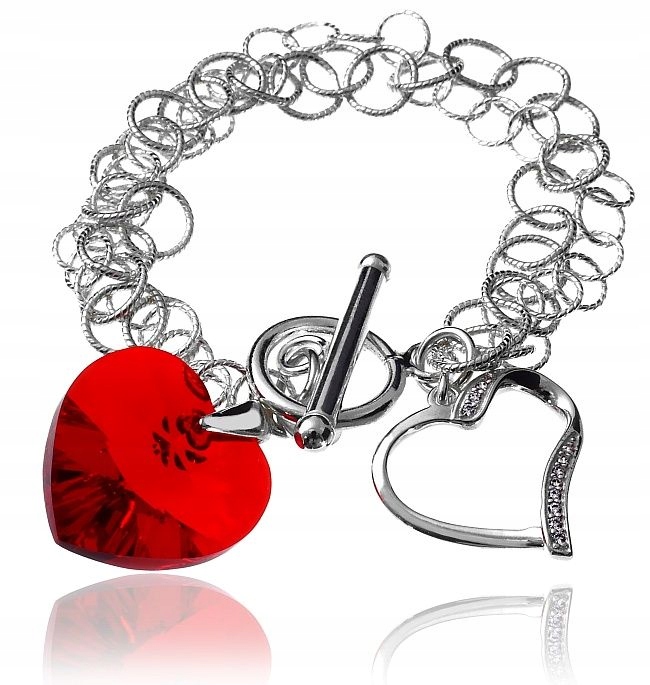 Krystaly Náramek Červené Srdce Stříbro Arande