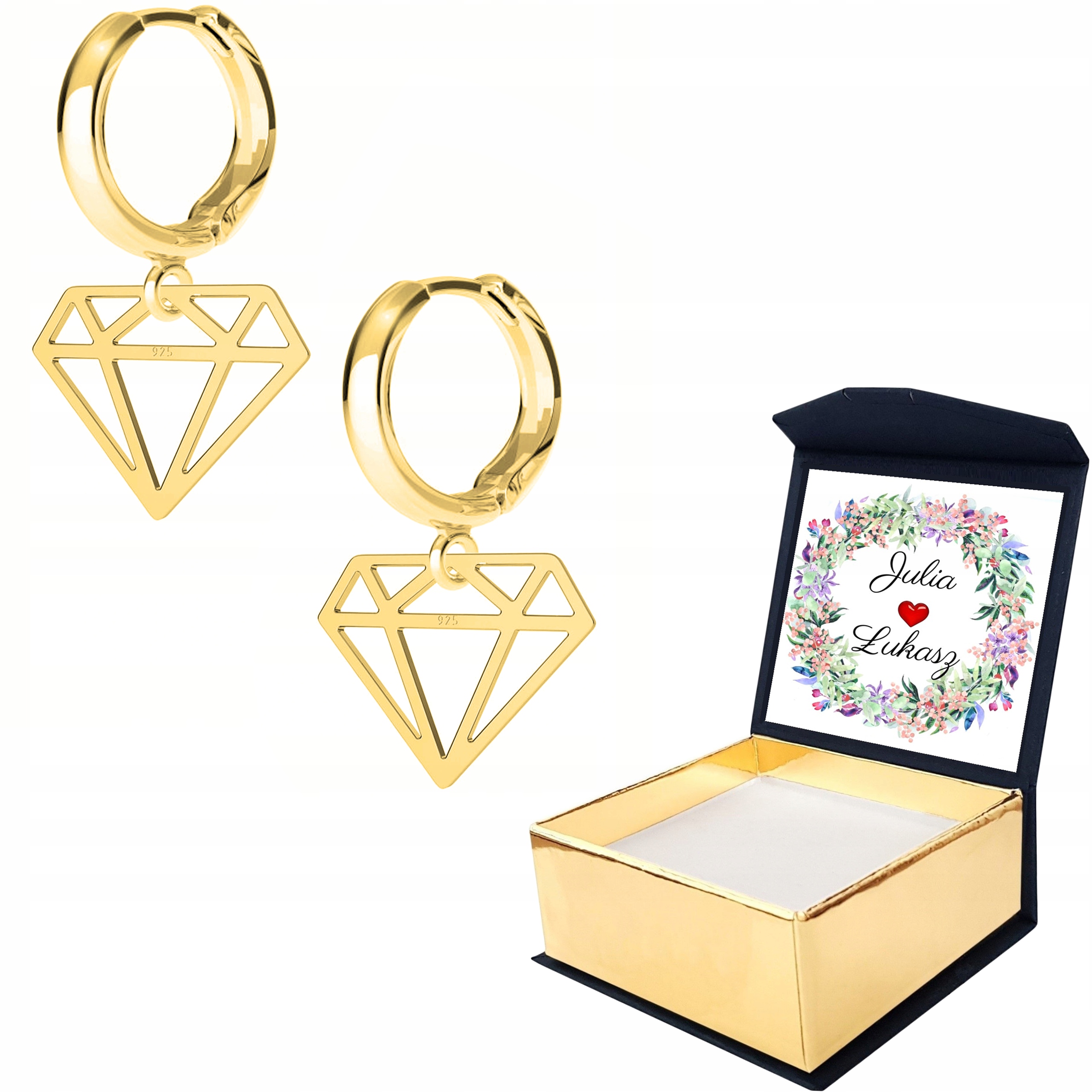 Náušnice zlaté s diamantem/diamantíkem, stříbro 925 Vlastní Potisk