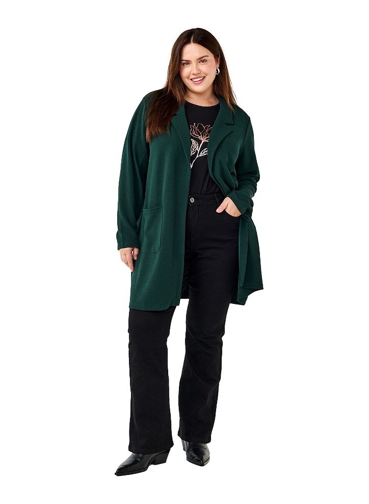 Vložka Plus Size Zizzi Dlouhá Sako Kardigan Tmavě Zelená 021A 64