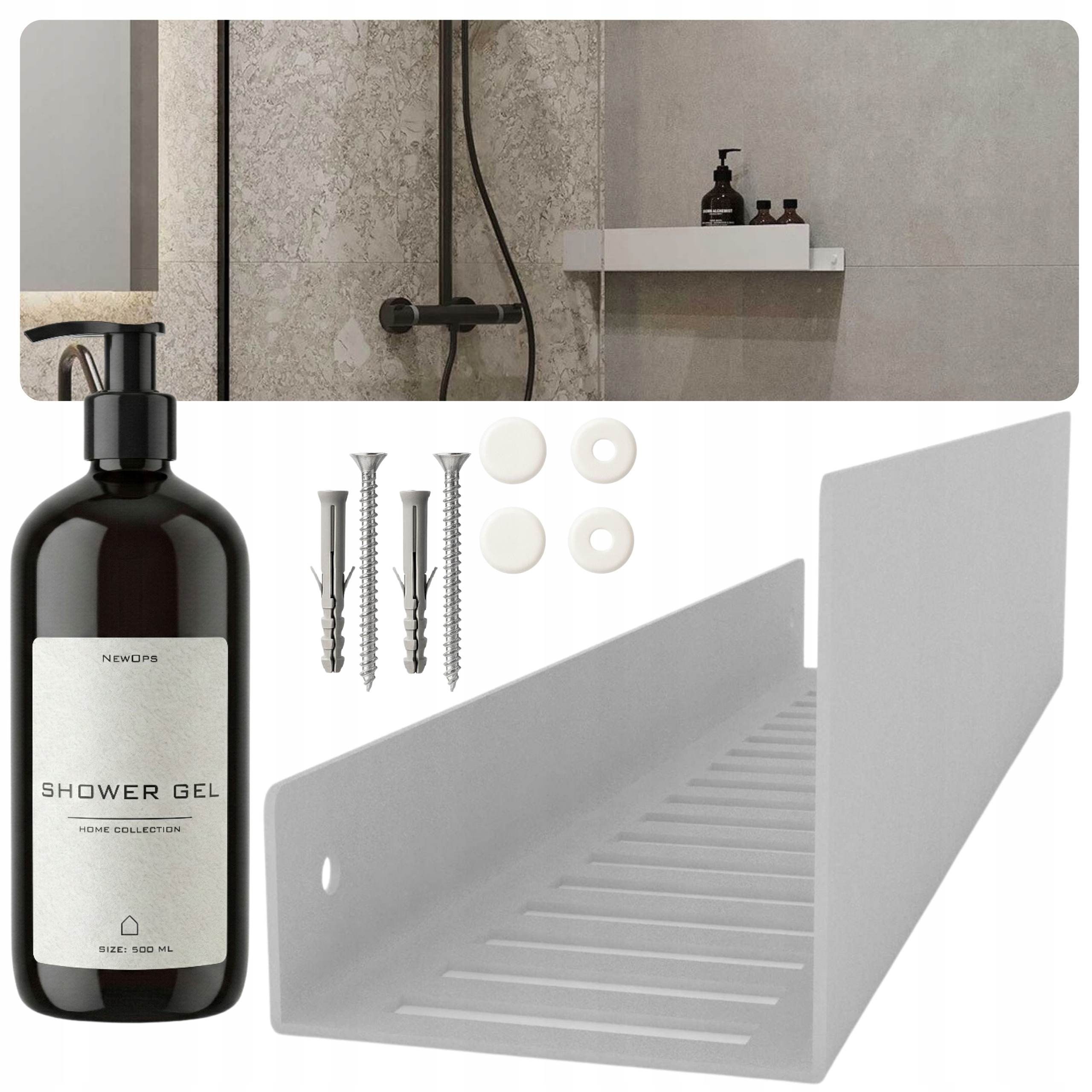 Polička Do Sprchového Koutu Bílá Pod Sprchu 50 cm Dávkovač