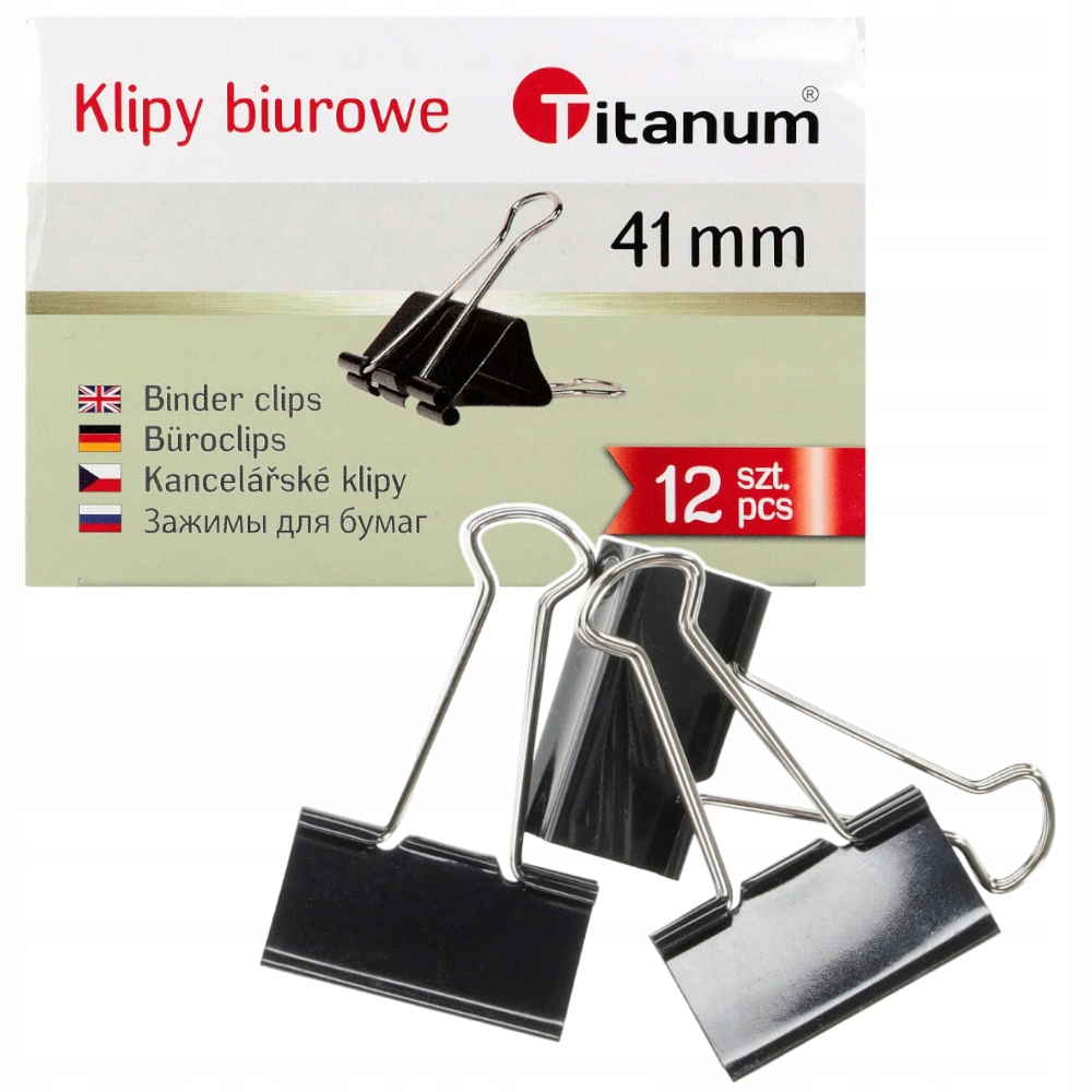 

Klipsy biurowe spinacze 41mm czarne 12 szt. żabki