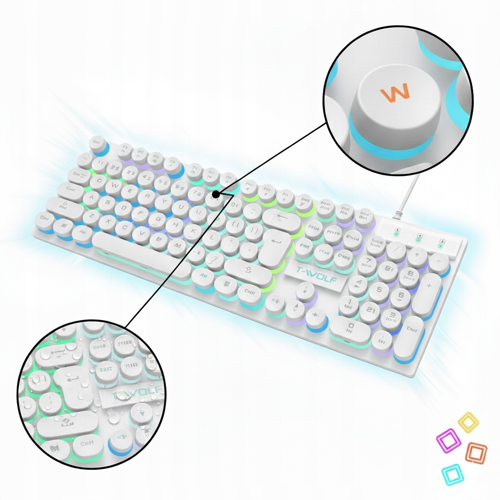 Bílá podsvícená klávesnice Rgb pro hráče, herní Led Dsj T80