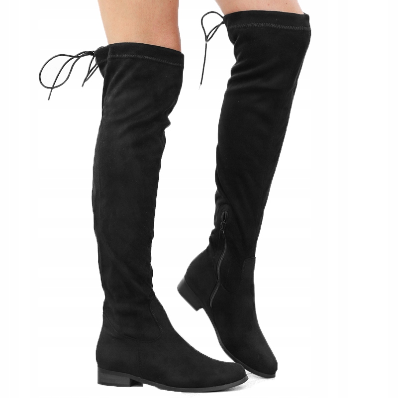 Czarne kozaki za kolano płaskie zamsz 3037-27 r.39