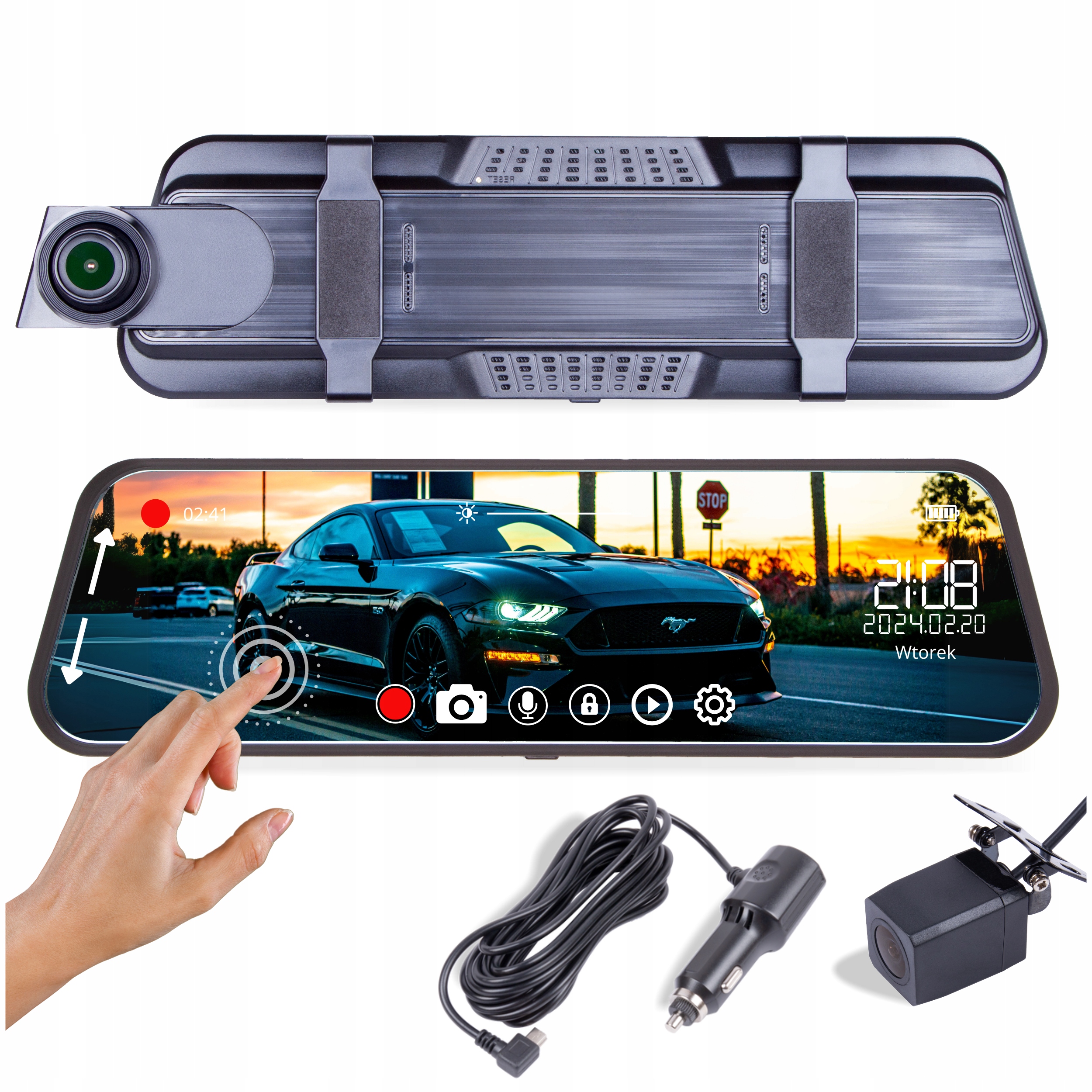 Couvací Kamera Videorekordér Zrcátko Parkovací Režim Fhd Snadná Montáž