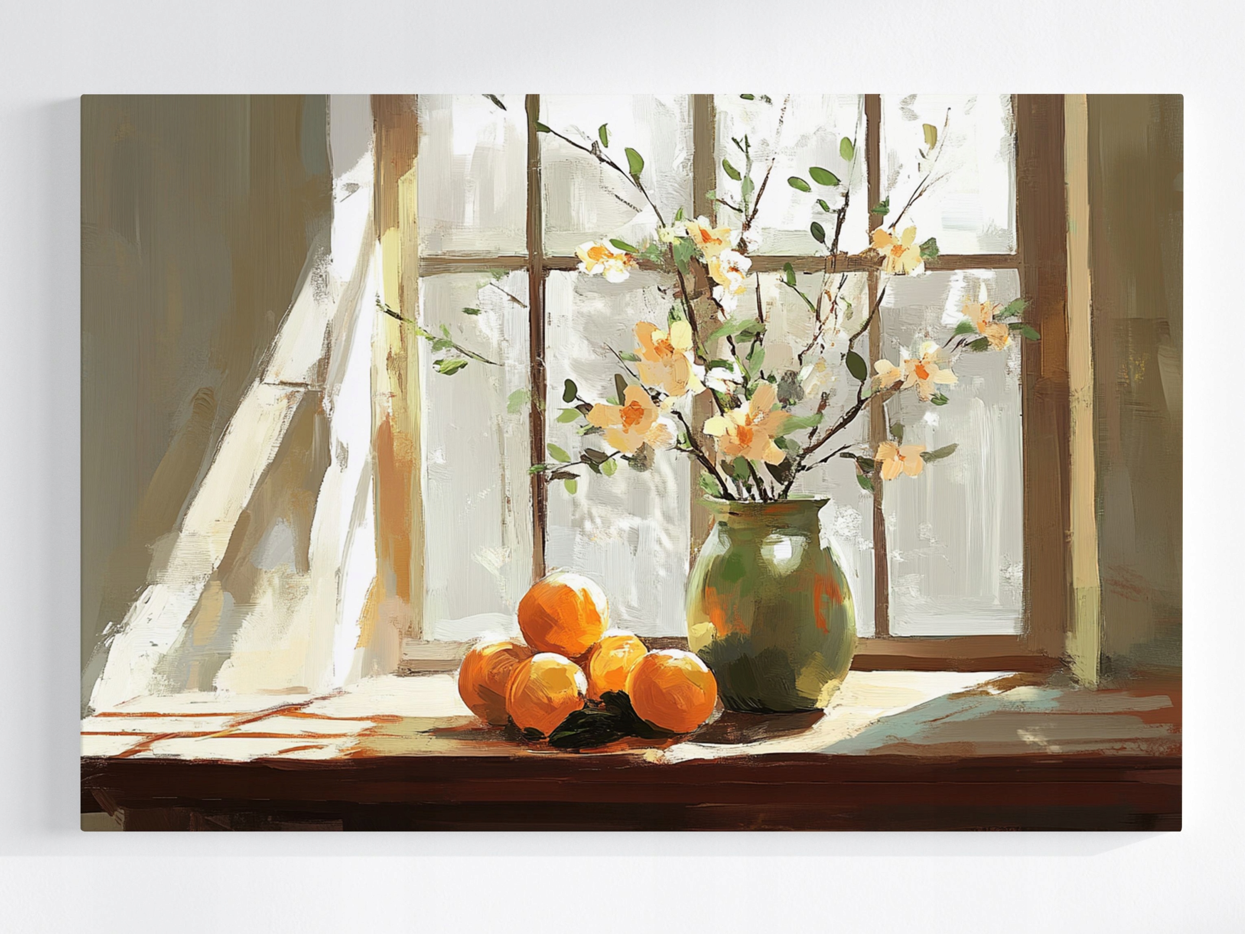 Obraz Na Plátně Canvas Okno Květiny Váza Ovoce Pomeranče Dekorace 120x80