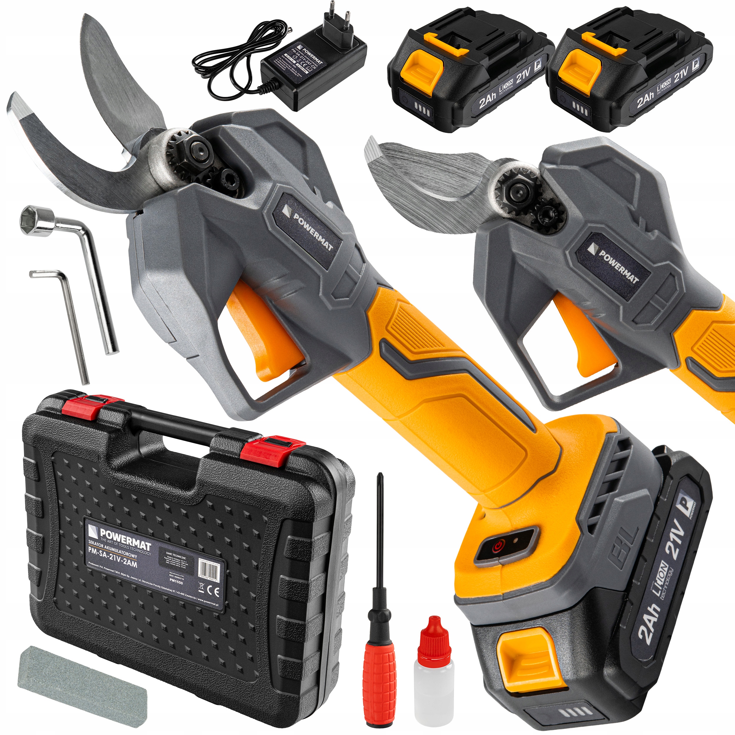 Sekator Akumulatorowy Nożyce Elektryczne Ogrodowe 21V Mocne Do Gałęzi 2xAKU