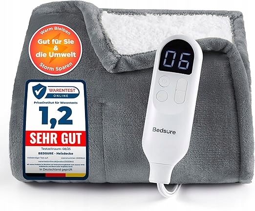 Koc Grzewczy Elektryczny 130x180cm – 6 Poziomów, Timer 10h, Szary