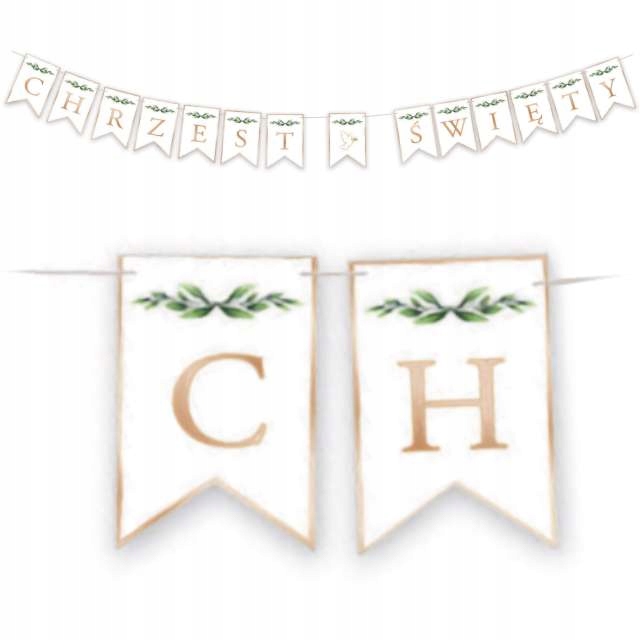 Baner CHRZEST ŚWIĘTY biało złoty gołąbek IHS długi