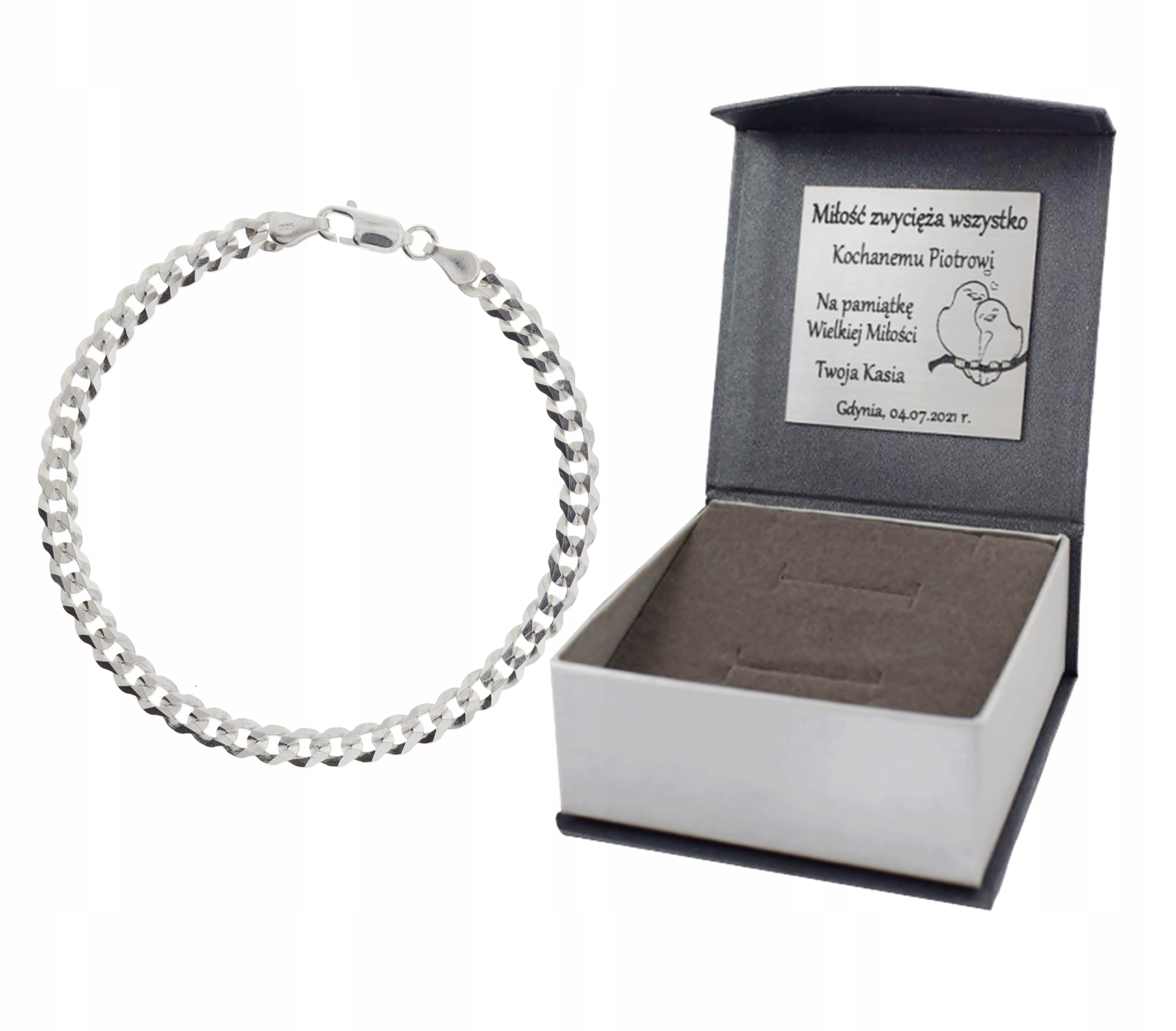 

Bransoletka Srebrna Pancerka Pełna pr. 925 Pudełko