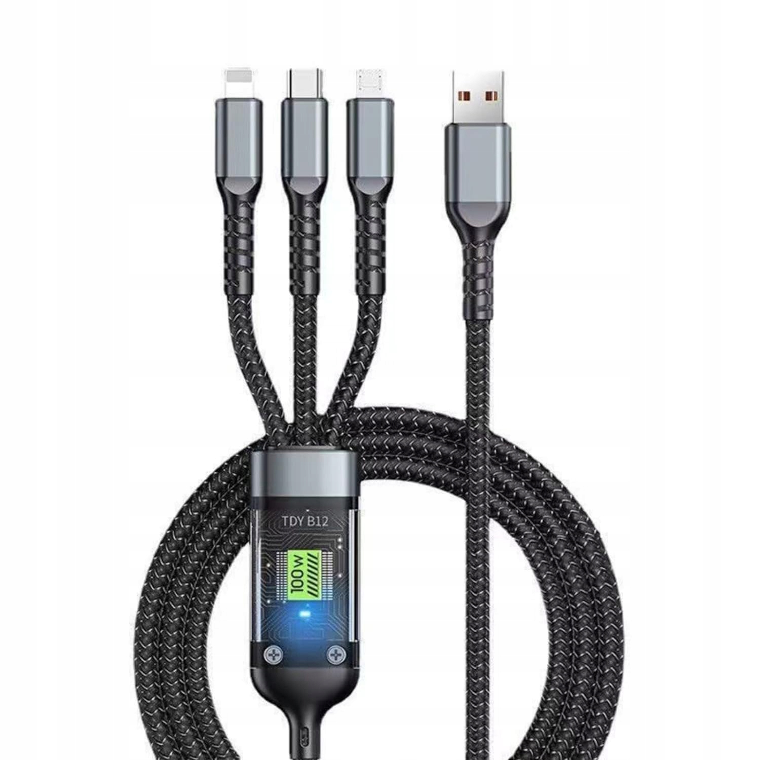 Kabel Usb 3 w 1 Micro Usb Type-c Lightning 100W 6A Oplot Mocny 1,2m