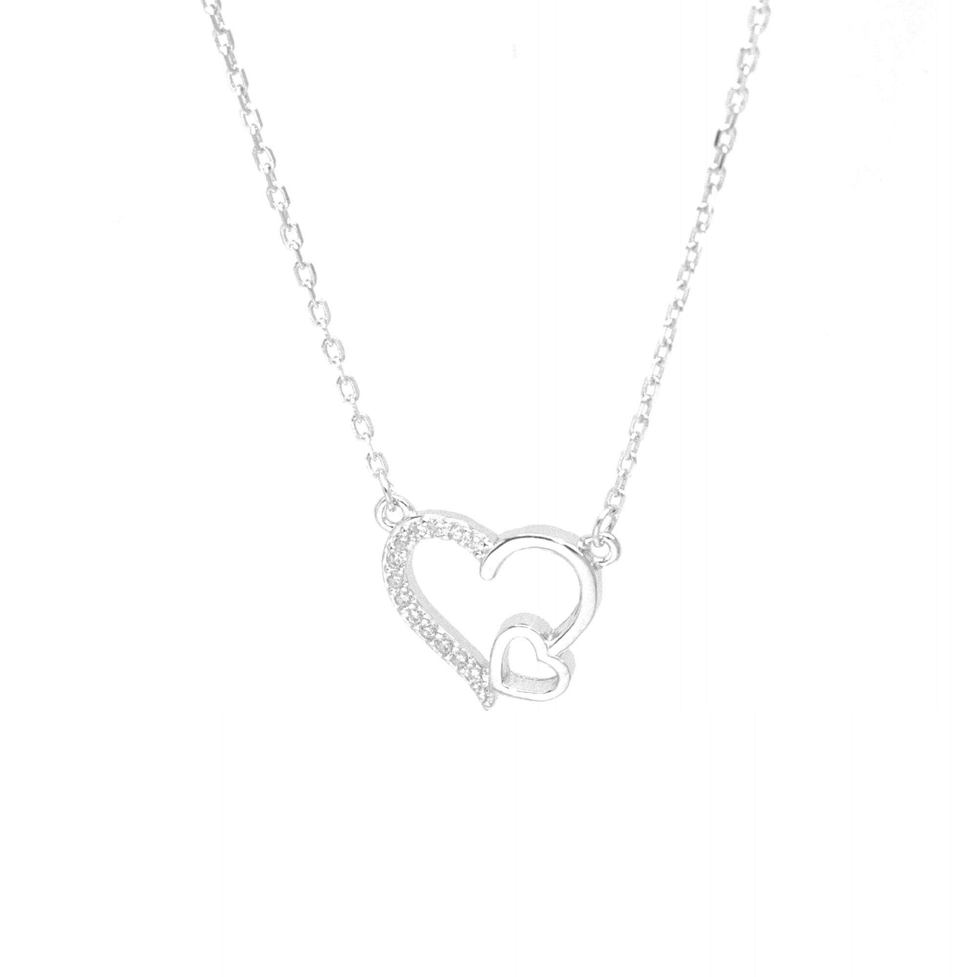 Stříbrný náhrdelník celebrity dvě srdce láska zirkony stříbro 925
