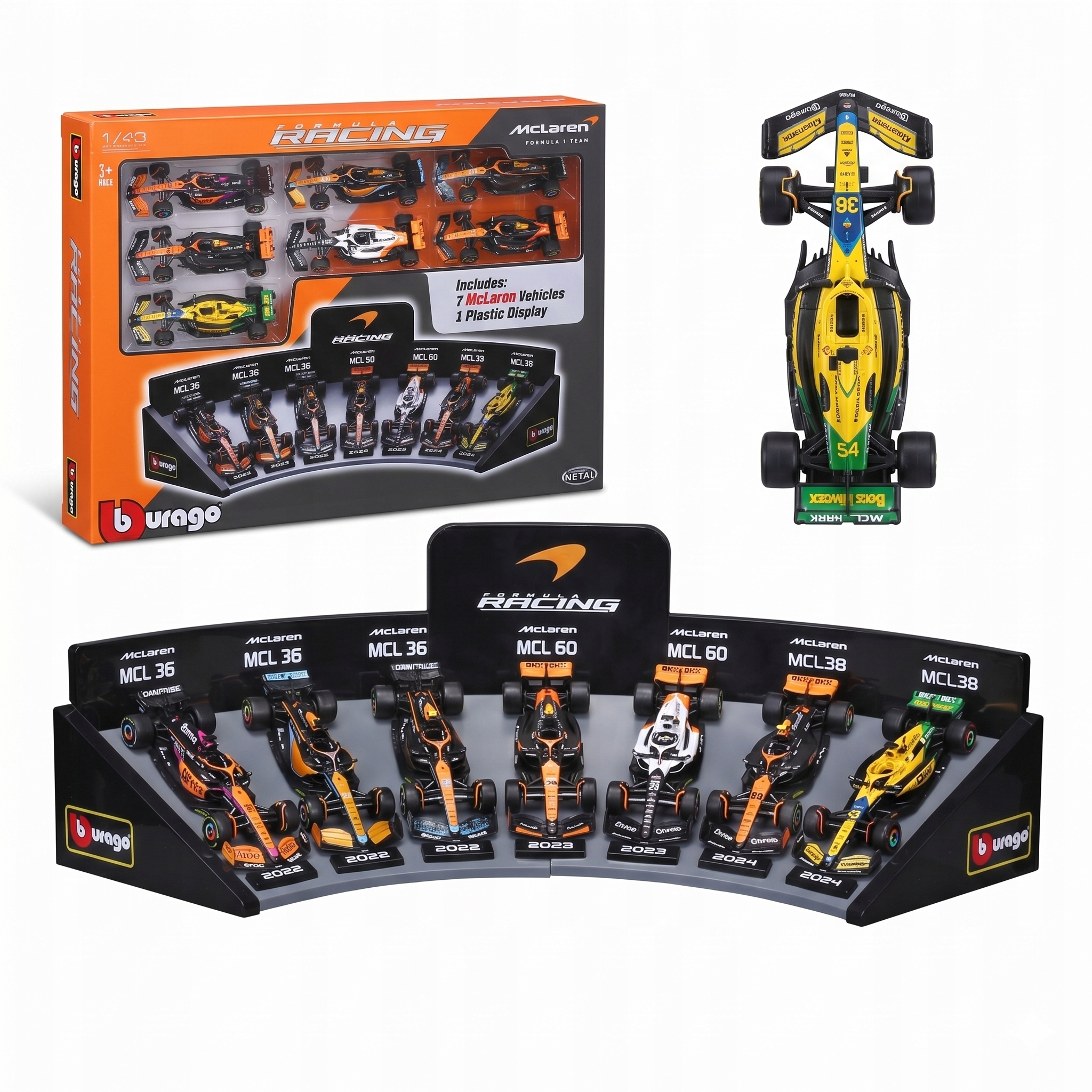 Sada Bolidů F1 McLaren Expozitor 7 Aut 1:43 Bburago 18-38169