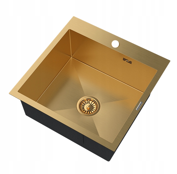 Zlatý Oceľový Drez Jednokomorový Štvorcový Kuchynský Sifón BARI50
