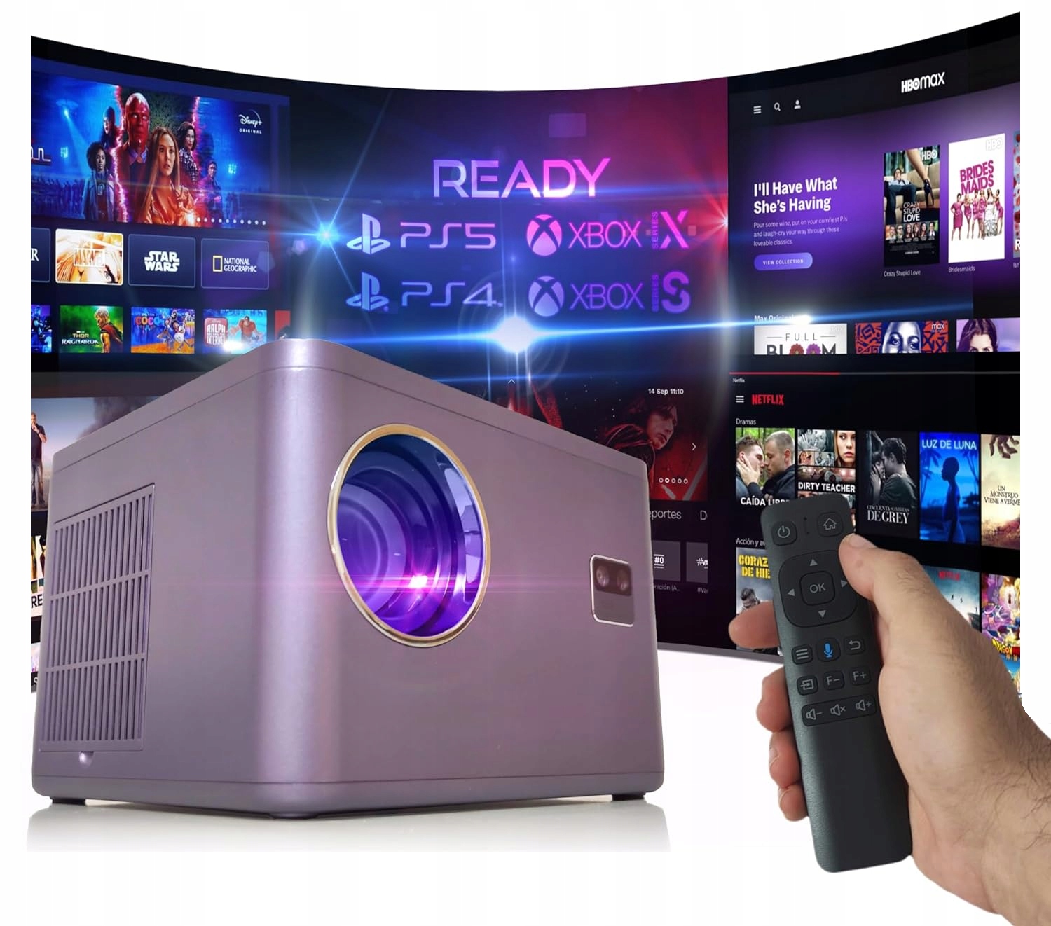 PROJEKTOR RZUTNIK ANDROID SMART TV WIFI FULL HD 650ANSI ZOOM 300"