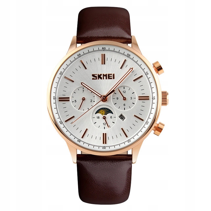 Pánské hodinky Skmei analogový kožený řemínek chronograf datumovka