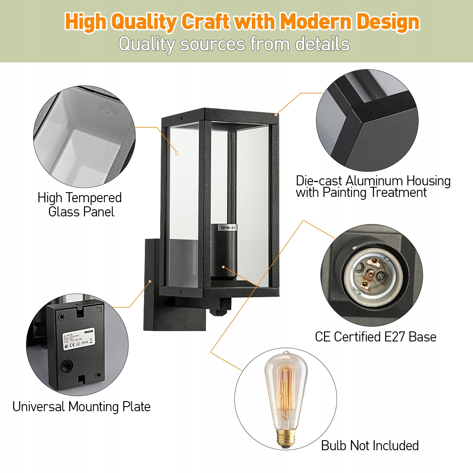 Lampa Zewnętrzna Ścienna Aluminiowa Szklana Nowoczesna E27 60W HLFVLITE — miniatura 2
