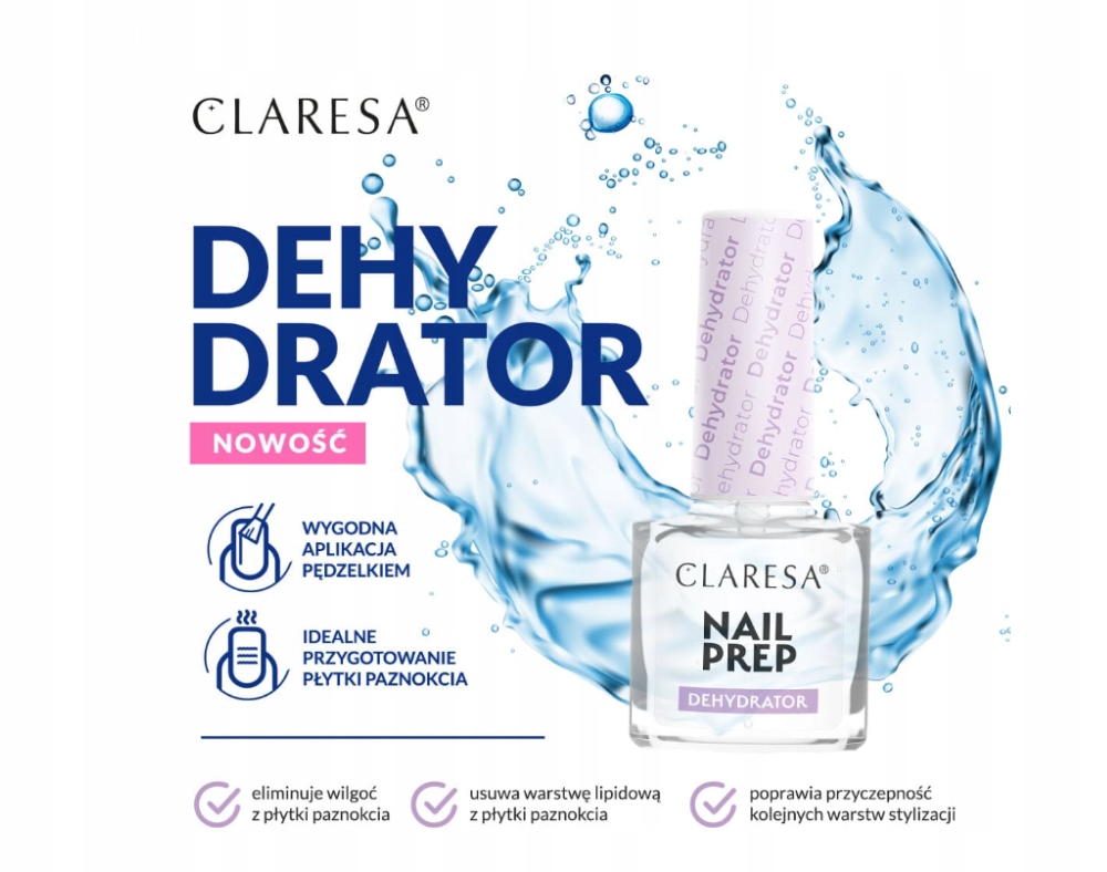 CLARESA NAIL PREP DEHYDRATOR PŁYN DO ODTŁUSZCZANIA PŁYTKI PAZNOKCI BEZKWAS Marka Claresa