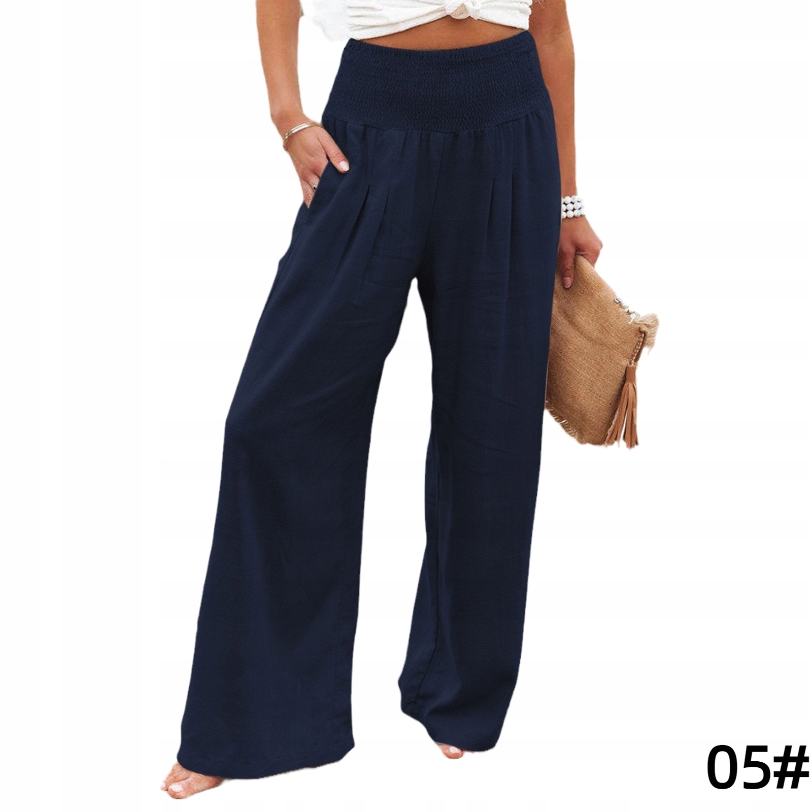 SPODNIE DAMSKIE LNIANE LUŹNE BAWEŁNIANE ZWIEWNE Długość maxi