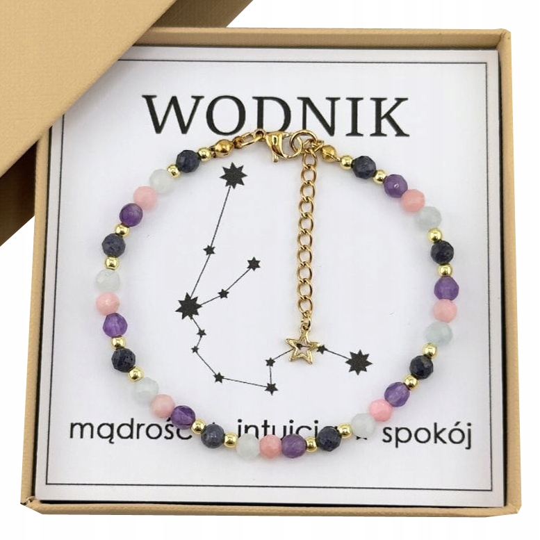 Wodnik Bransoletka Zodiakalna Zapinana Naturalne Kamienie Premium