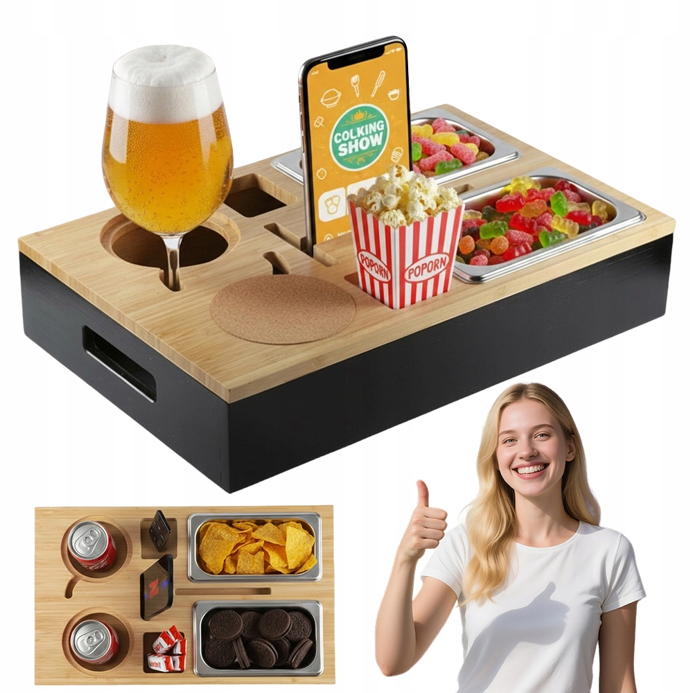 Bambusový Organizér S Magnetickým Víkem A Držákem Na Telefon, Černý