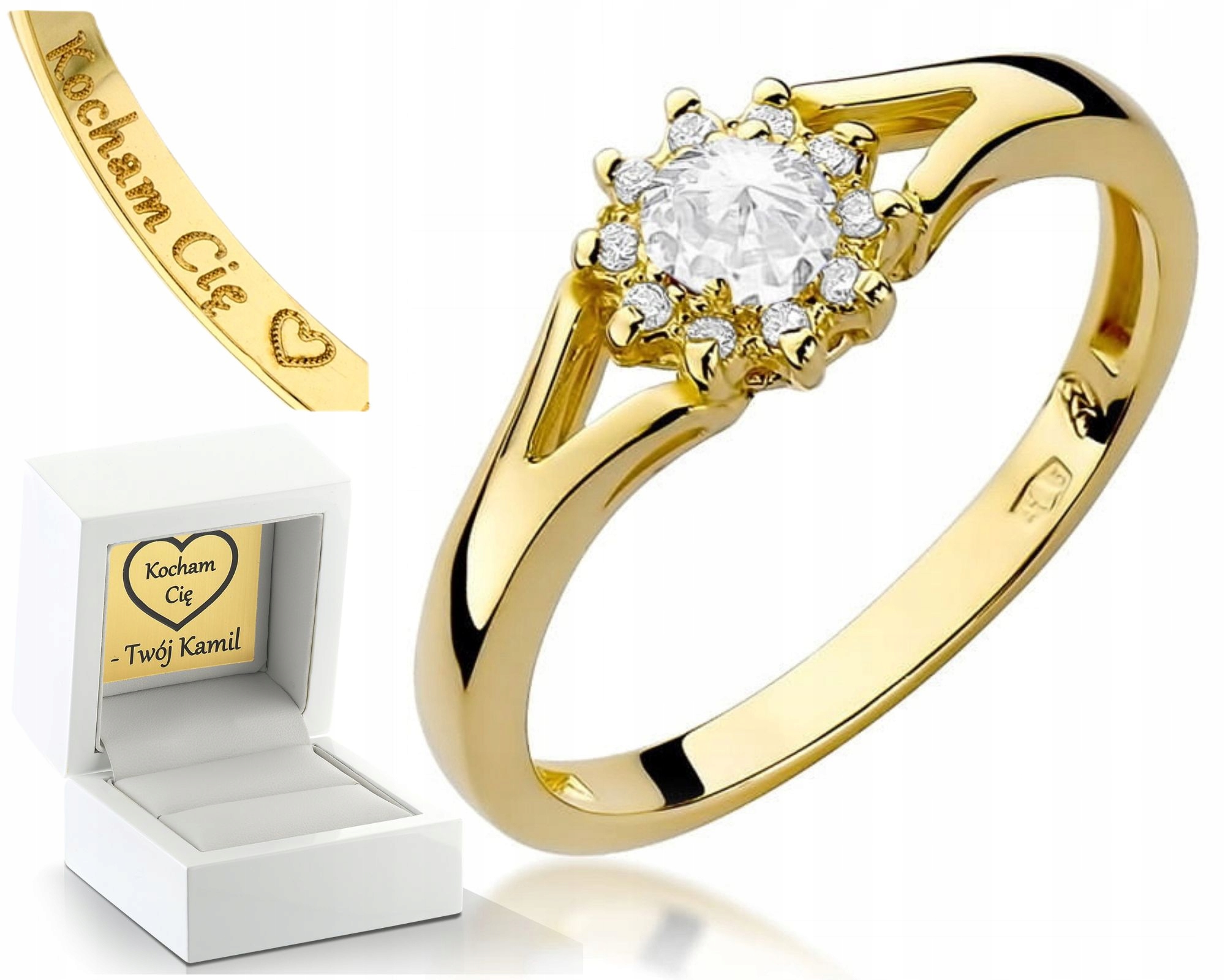 Zlatý Prstýnek S Diamanty Žluté Zlato Gravírování 585 Dárek