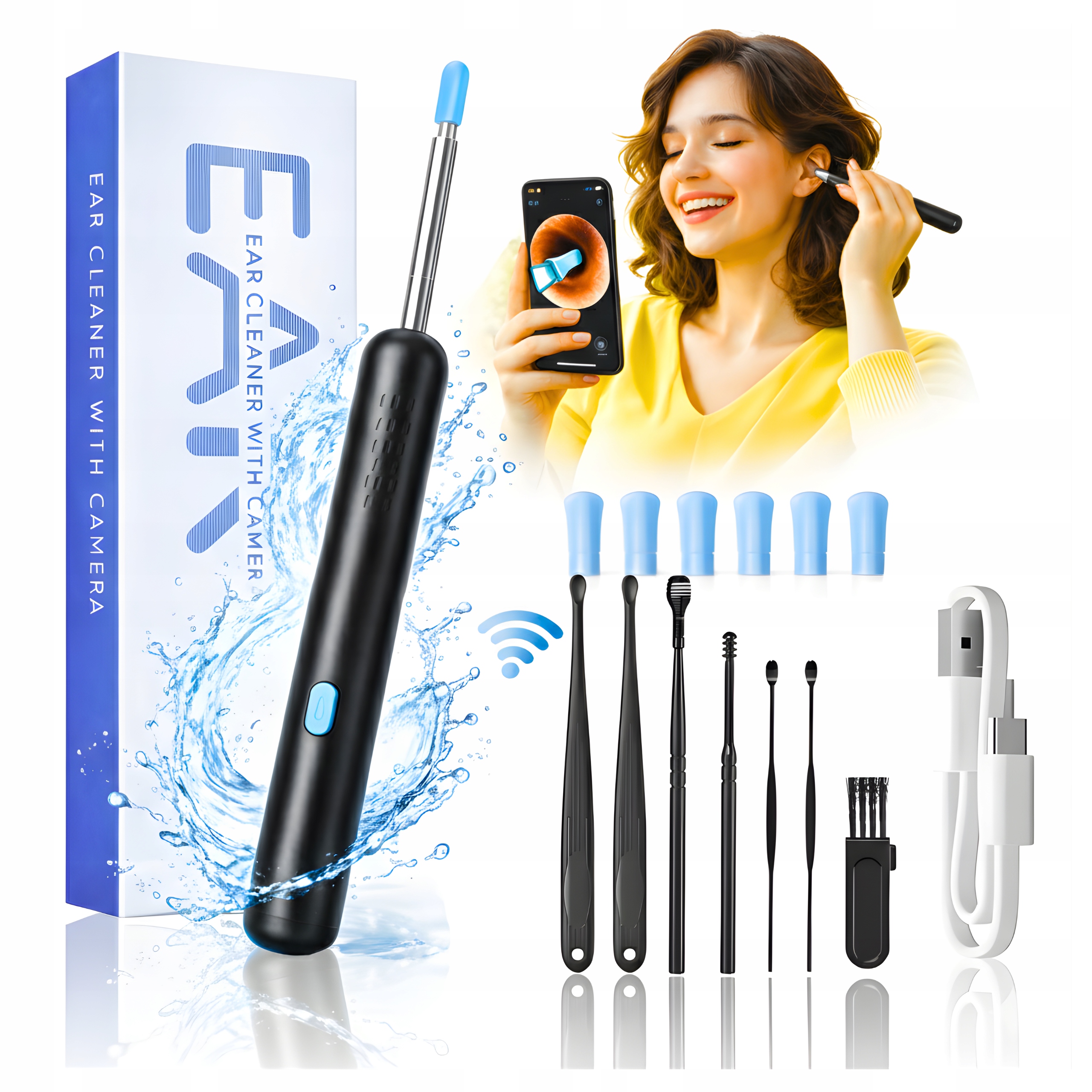 Otoskop WiFi Kamera Hd 8MP do Uszu Endoskop Łyżeczka Usuwanie Wosku Korków