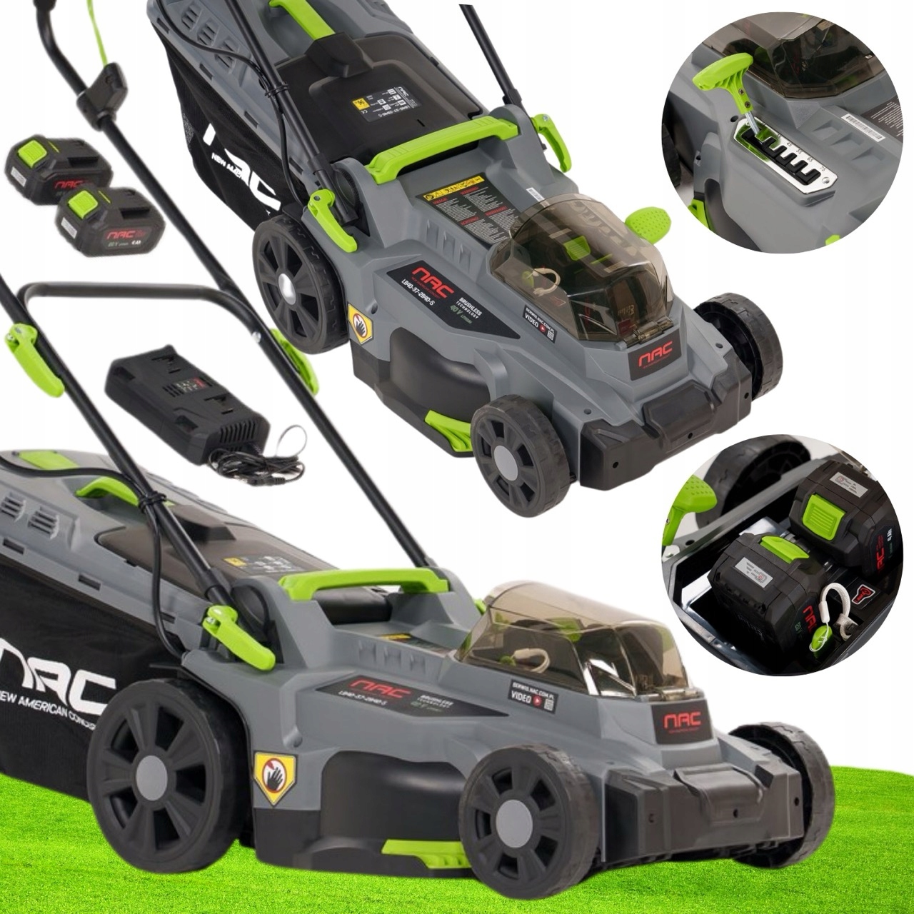 Nac Kosiarka Akumulatorowa 20V 37CM 35L Silnik Indukcyjny Ładowarka 2XAKU