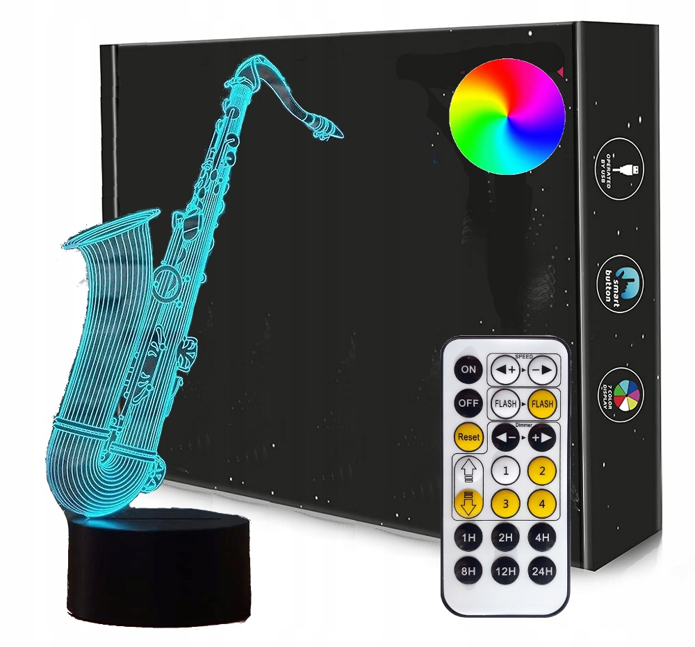 

Lampka Nocna 3D Led Saksofon Muzyka Usb Pilot