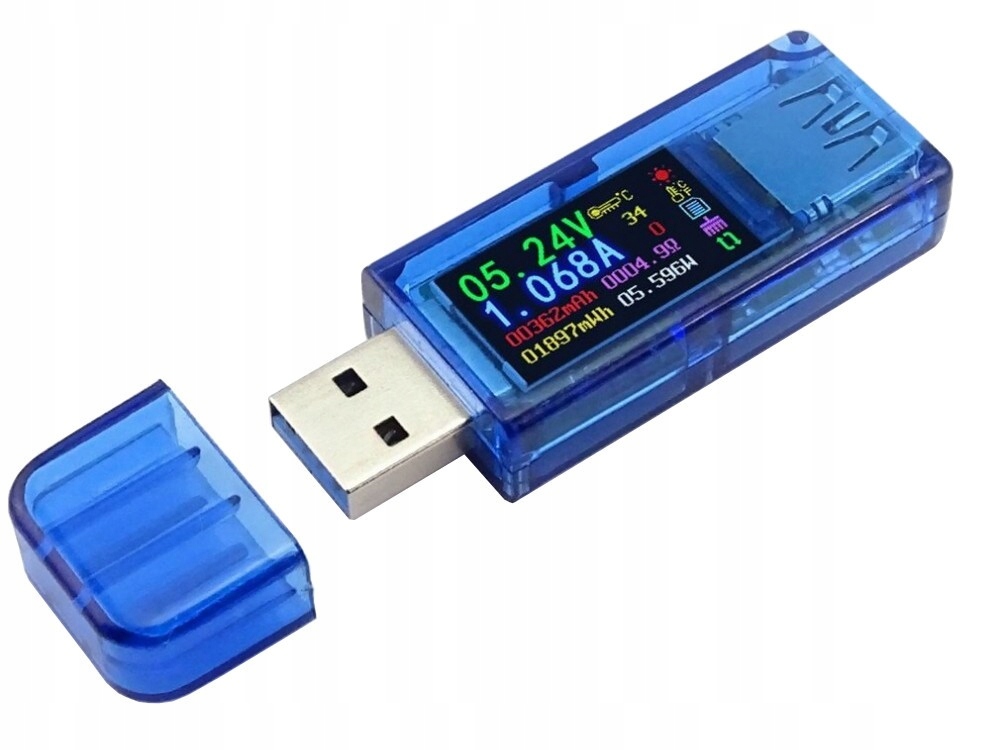

376 Miernik prądu Usb 3.0 AT34 kolorowy LCD Ah W