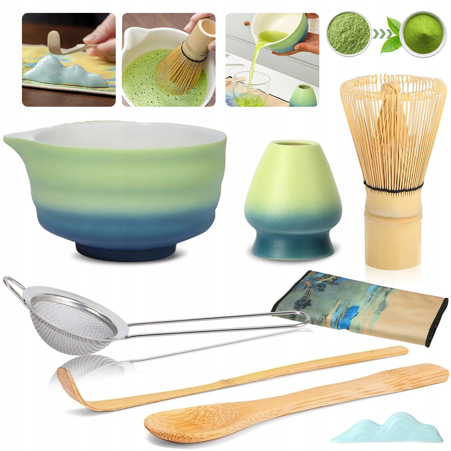 Levně 7dílná Bambusová Dárková Sada Na Matcha Čaj: Chashaku, Metlička, Lžíce