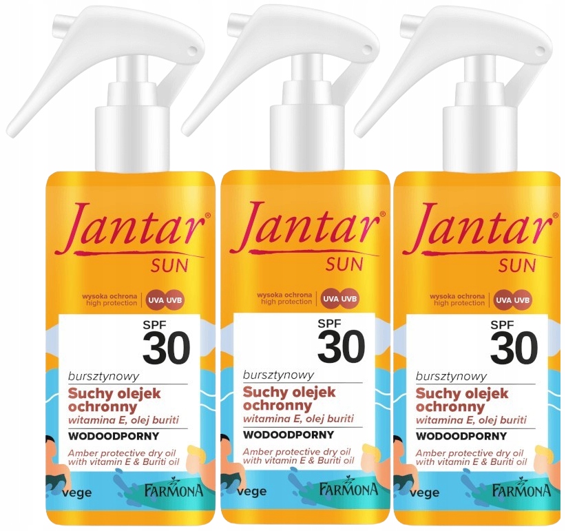 3 x Jantar Suchý ochranný olej SPF30 Voděodolný 3 výživné Uv oleje