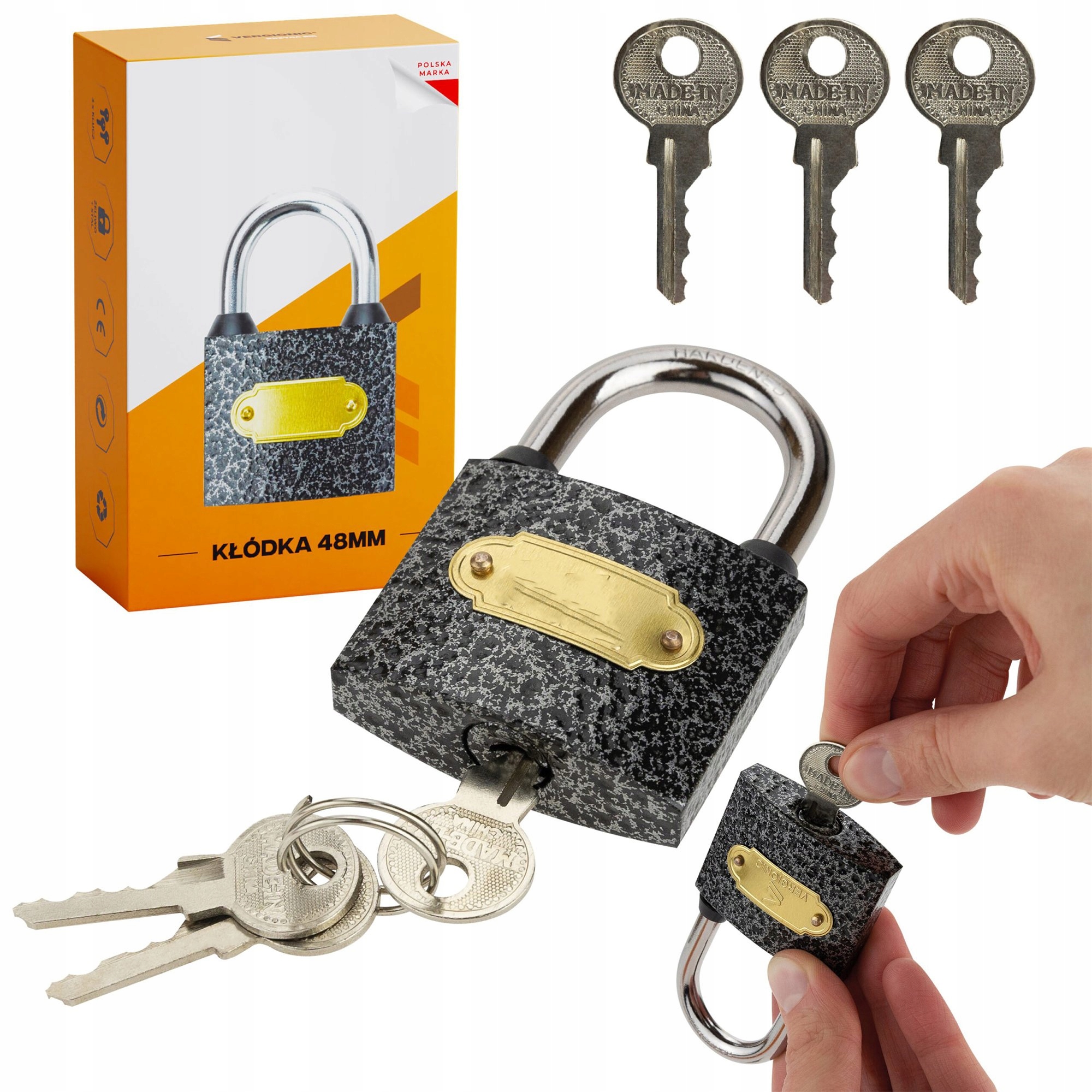 KŁÓDKA ŻELIWNA 48 mm 3 KLUCZYKI SAMOZATRZASKOWA