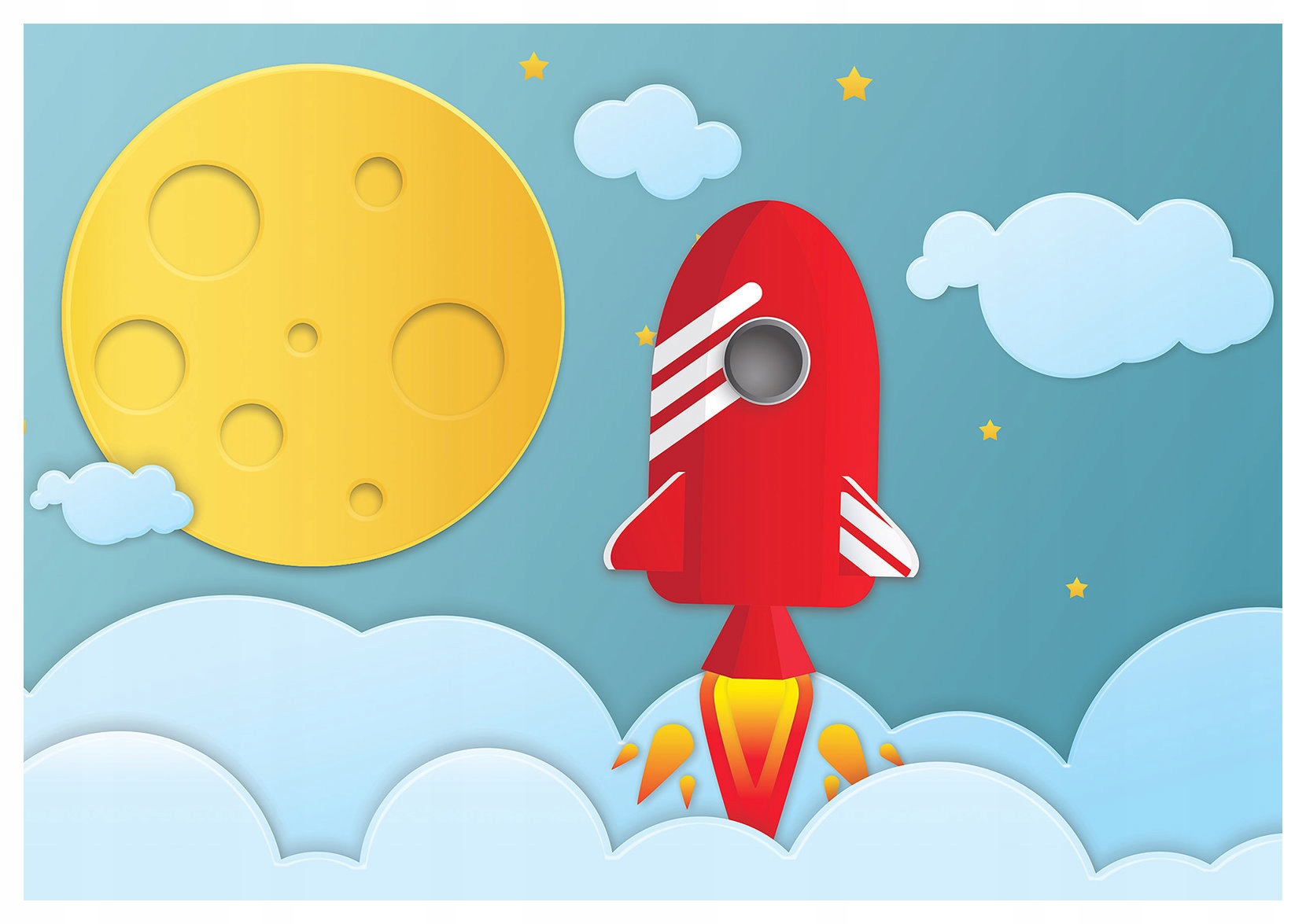 Fototapeta vlies Červená raketa vesmír mesiac hviezdy 460x300 lepidlo