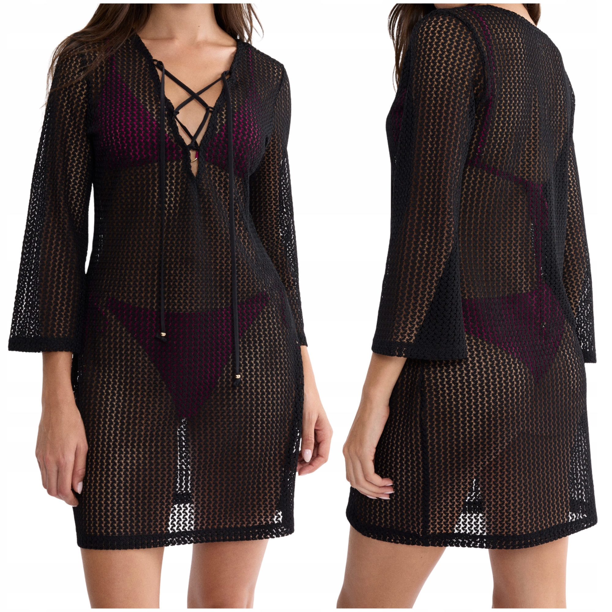 Šaty ažurová plážová tunika Triumph Beach MyWear Crochet černá 44