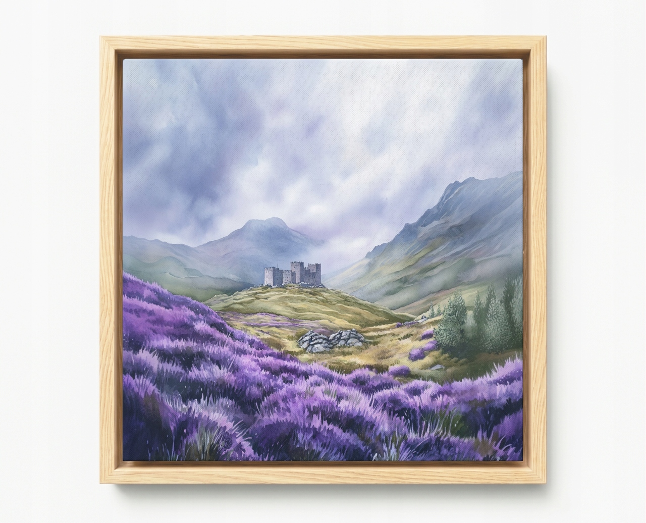 Obraz Rama American Box Krajina Skotsko Highland Hory Zámek Vřesy 40x40