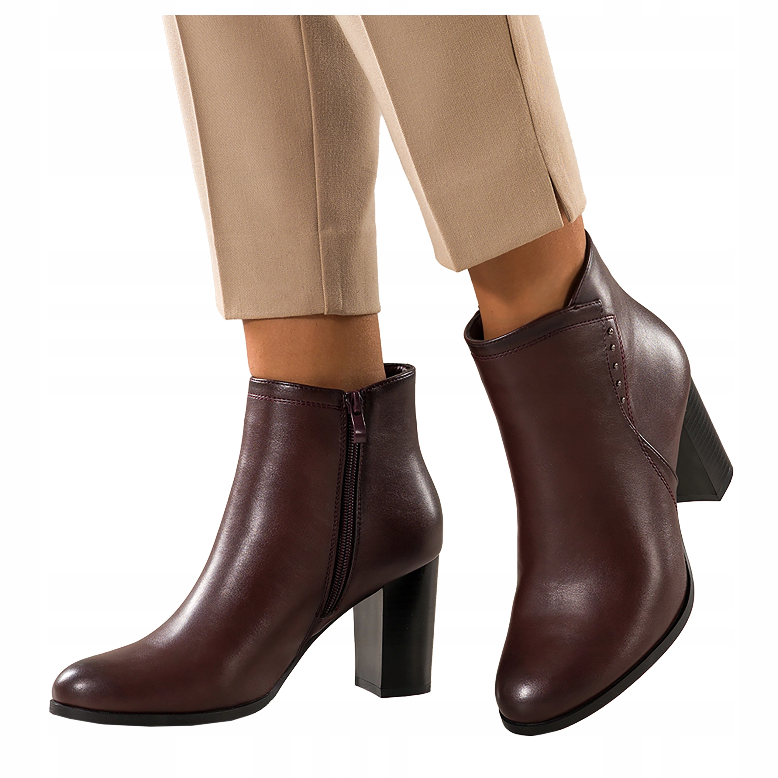 Bordové dámské kotníkové boty Pohodlné Podpatky S Nitkami Na Svršku Modne velikost 38