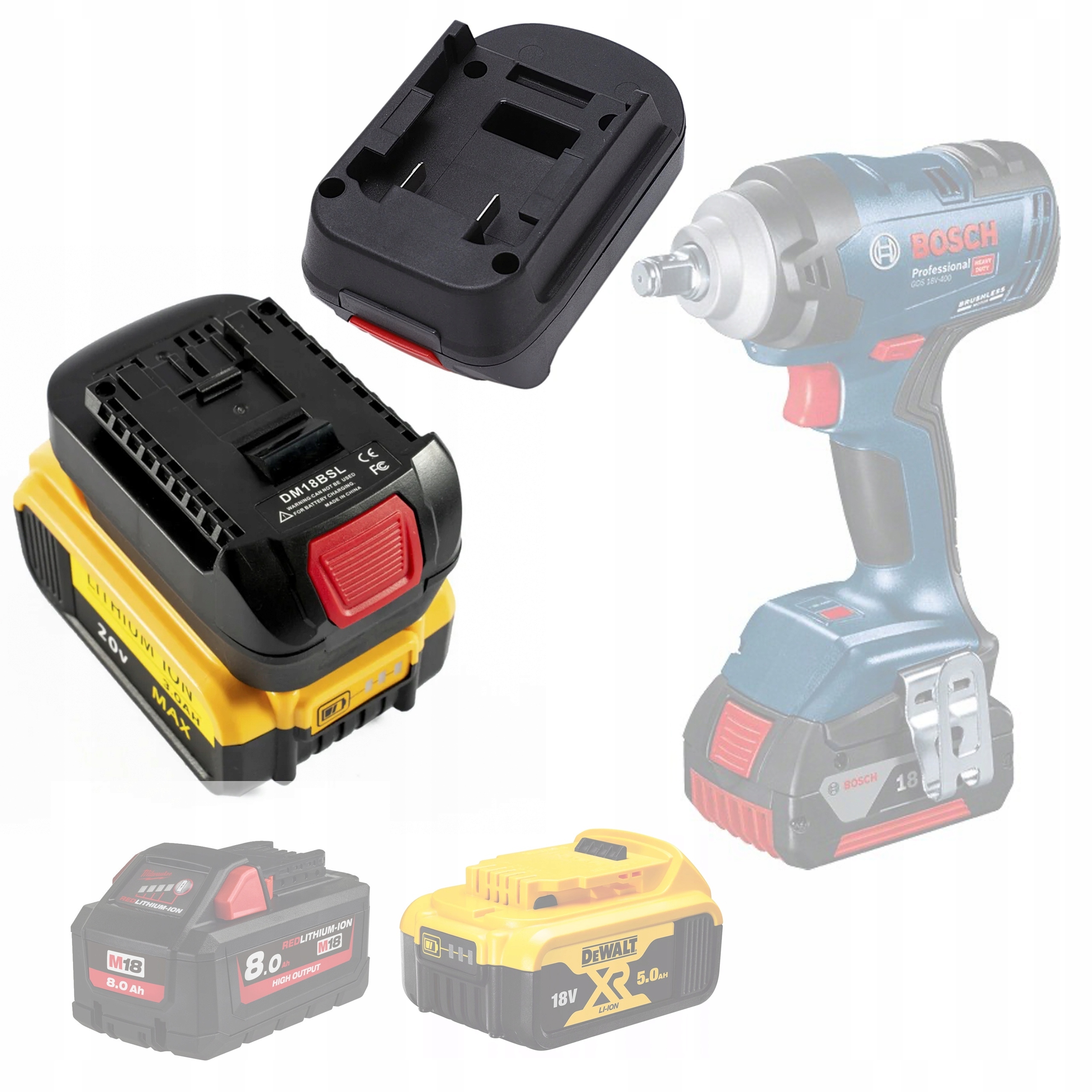 Adaptér Akumulátoru, Převodník Z Dewalt A Milwaukee DM18BSL Na Bosch 18V