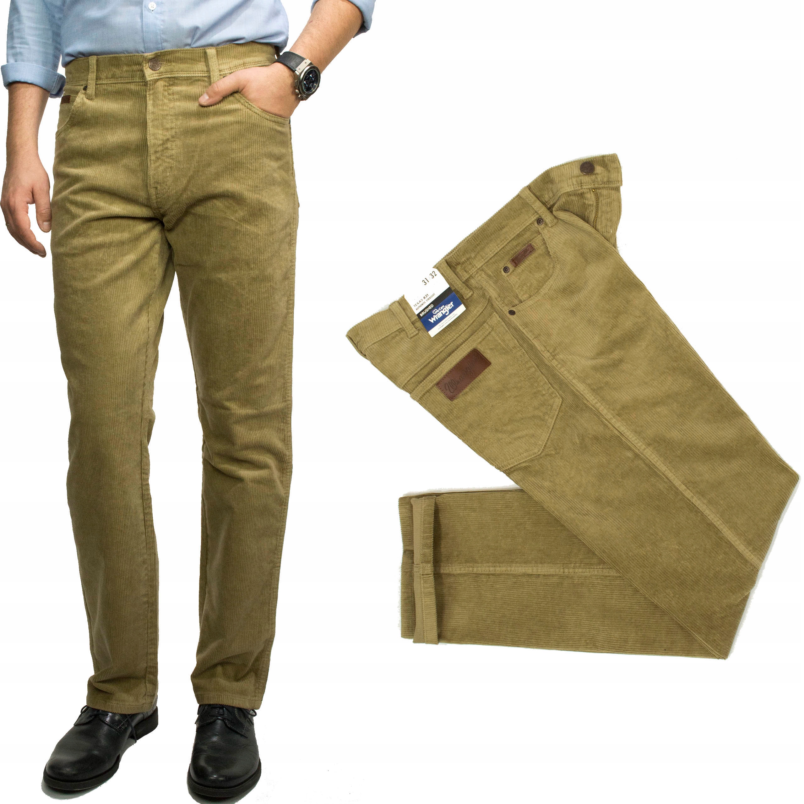 Wrangler Texas Lead Grey męskie spodnie sztruks proste klasyczne W34 L32