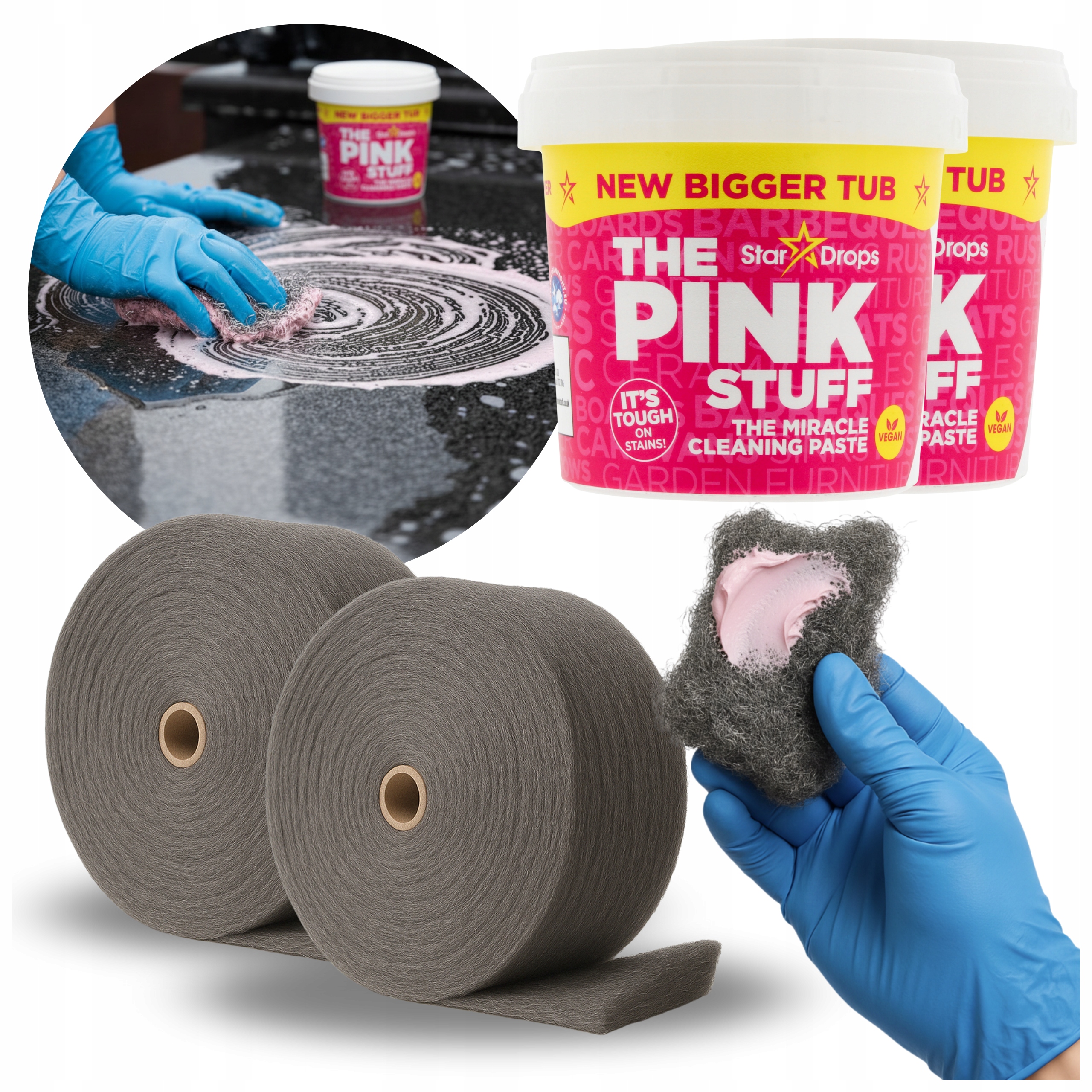 Levně Sada na čištění Náhrobků Pomníků 2 x Pink Stuff 2 kg Ocelová vlna