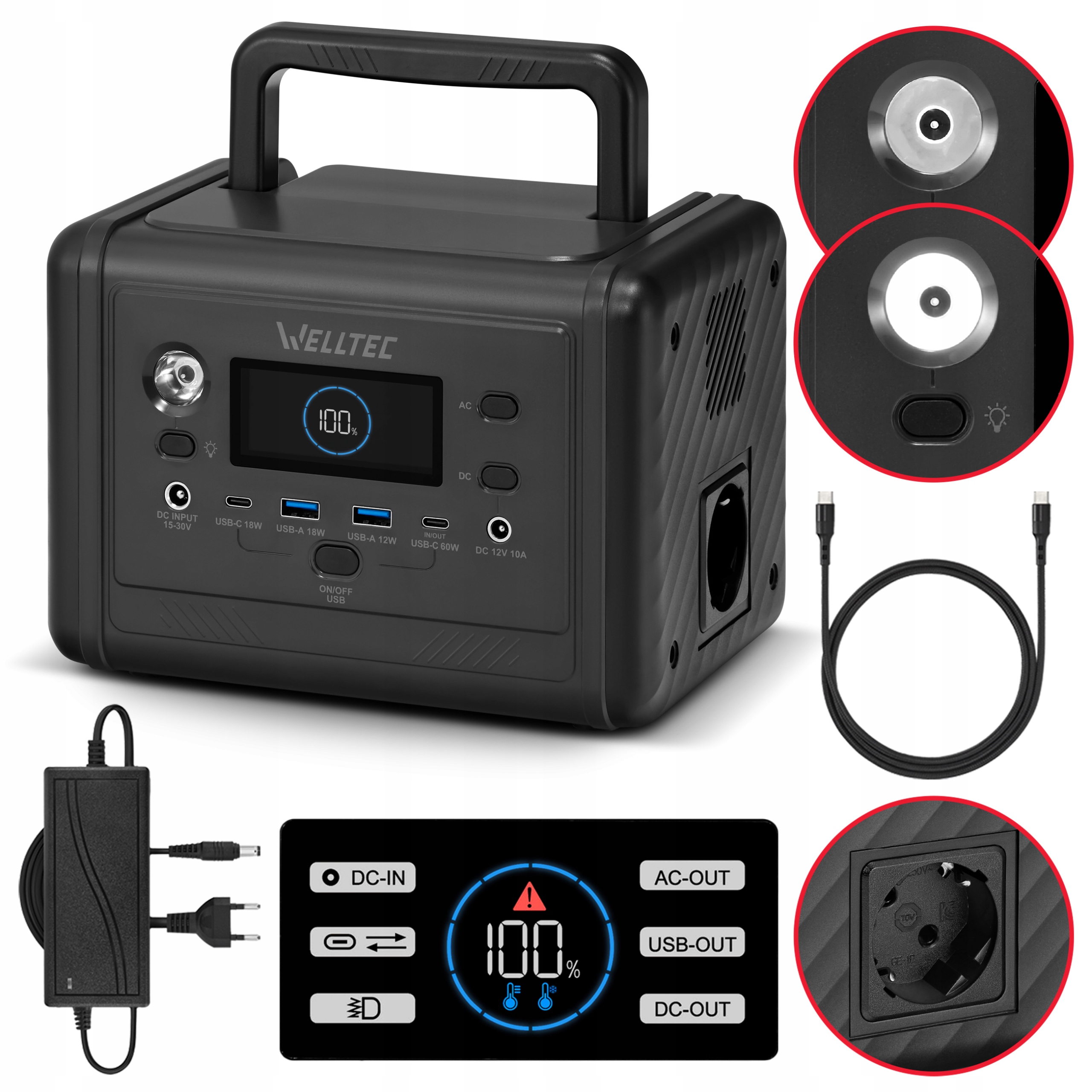 Електростанція WELLTEC XPS200 PRO | 200/400 Вт | 154 Вт·год | Світлодіодне освітлення