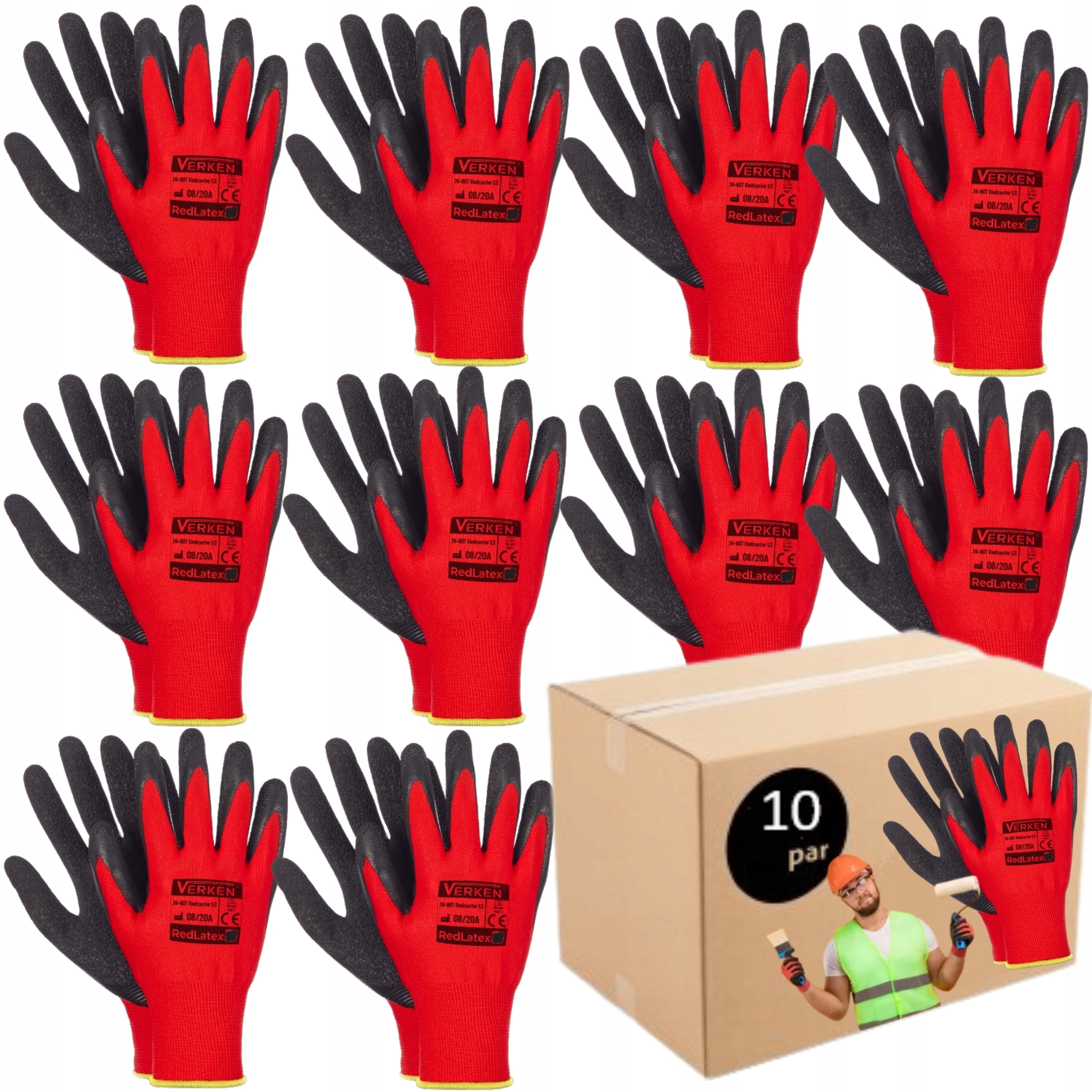 10x Rękawice Rękawiczki Robocze Mocne REDLATEX R11