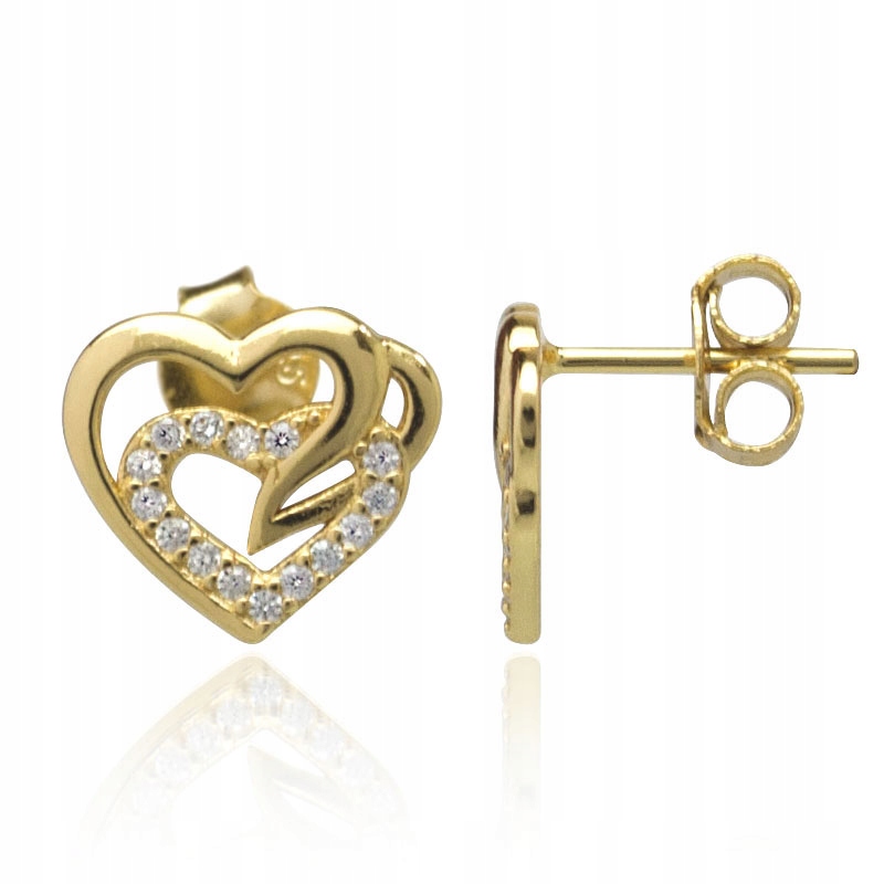Zlaté Náušnice Se Srdcem A Zirkony Stříbro 925