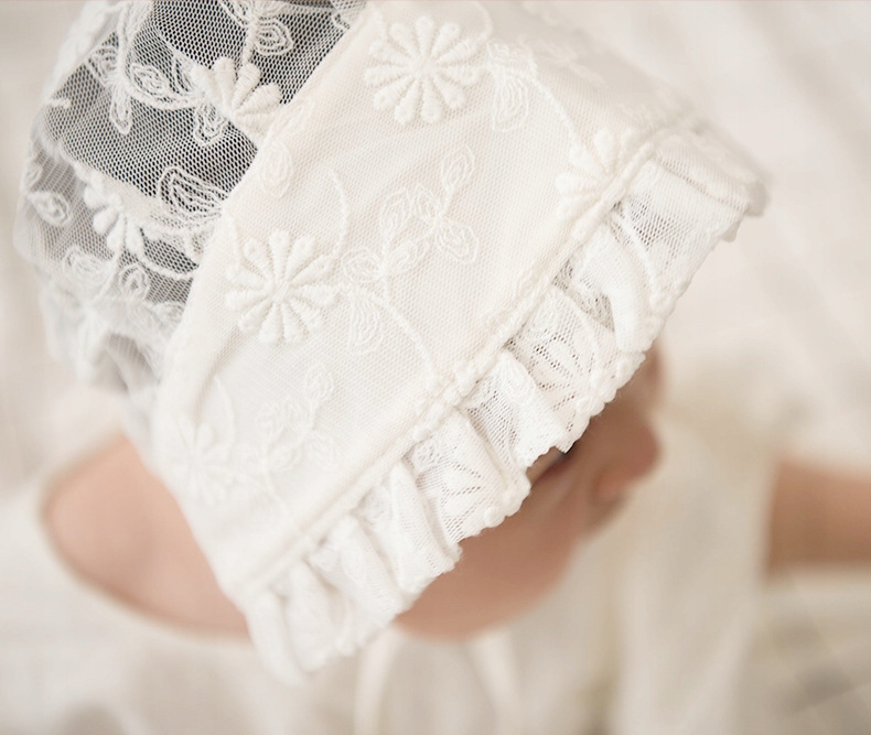 HAFTOWANA czapka bonetka koronkowa KREMOWA do Chrztu CHRZEST 68-74-80-86 Rozmiar 68-86 cm